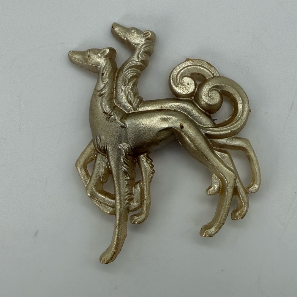 Antique 1930s Art Deco Flapper Era Celluloid Borzoi Greyhound Brooch Pin Gift - Picture 3 of 4